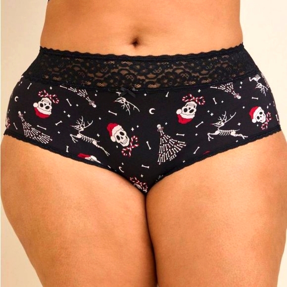 ♥️NWT VINTAGE TORRID PANTY BONES SKULL SANTA HAT CHRISTMAS PANTY BRIEF PLUS SIZE - Picture 5 of 10